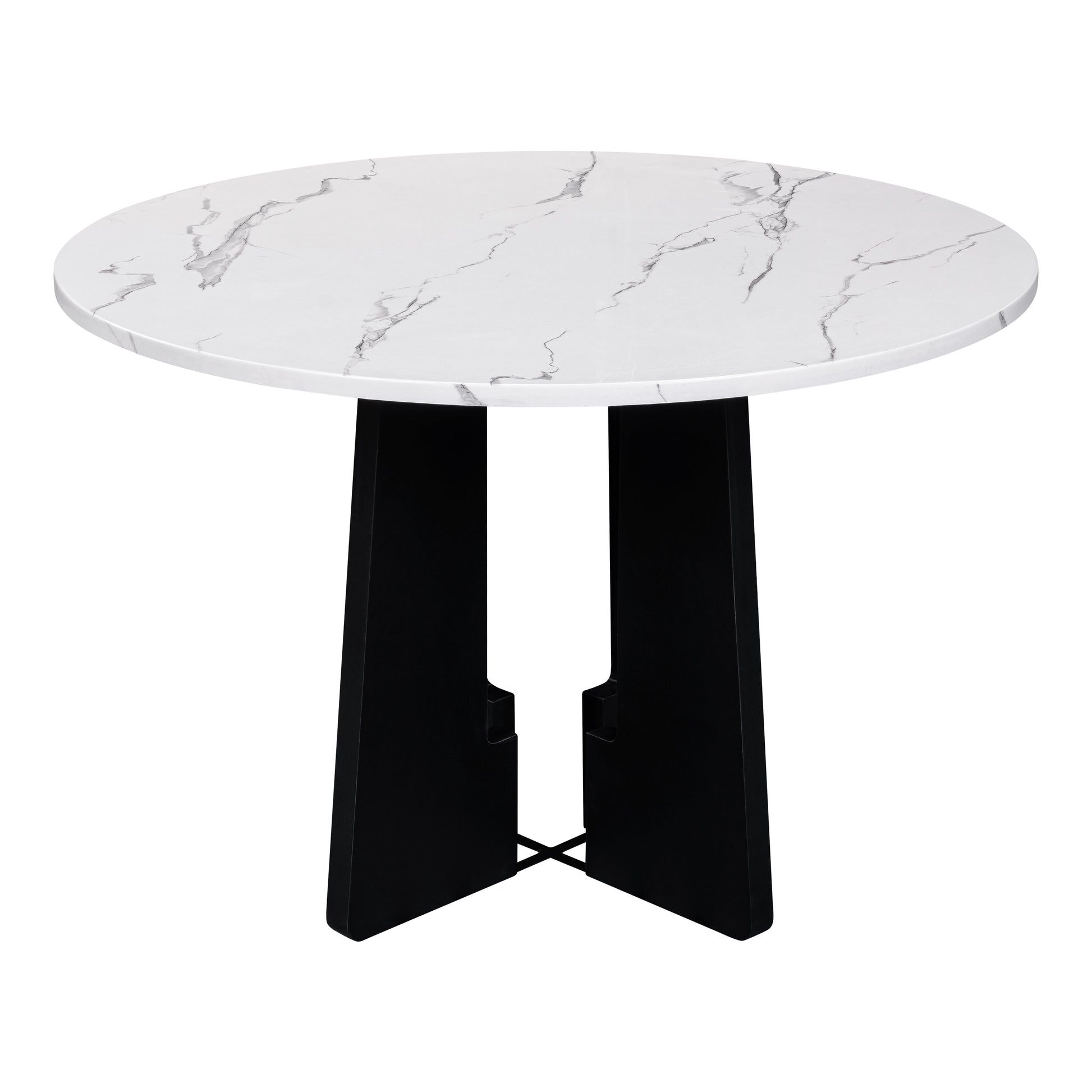 Round Dining Table For 4, 43 Inch Faux Marble Top, Mid Century Modern Round Dining Table For Cafes, Restaurants, Bars, Home Offices And Conference Rooms Black White Black Dining Room American