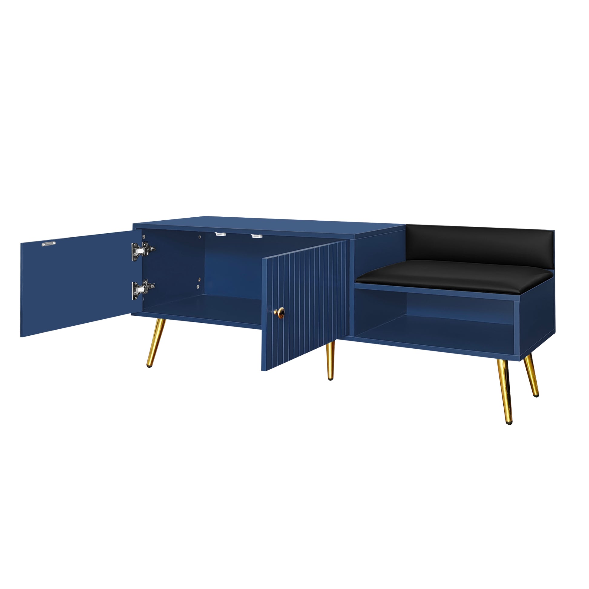 Modern Shoe Storage Bench With Hidden Storage And Upholstered Cushions For Bedside, Living Room And Entryway Navy Navy Mdf Metal