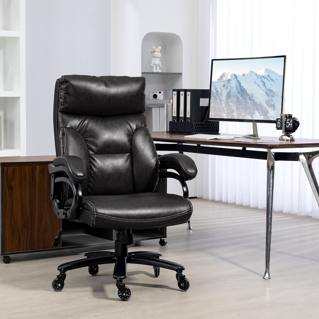 Vinsetto Heavy Duty Pu Leather Office Chair Hold Up To 400Lb, Black Black Pu Leather