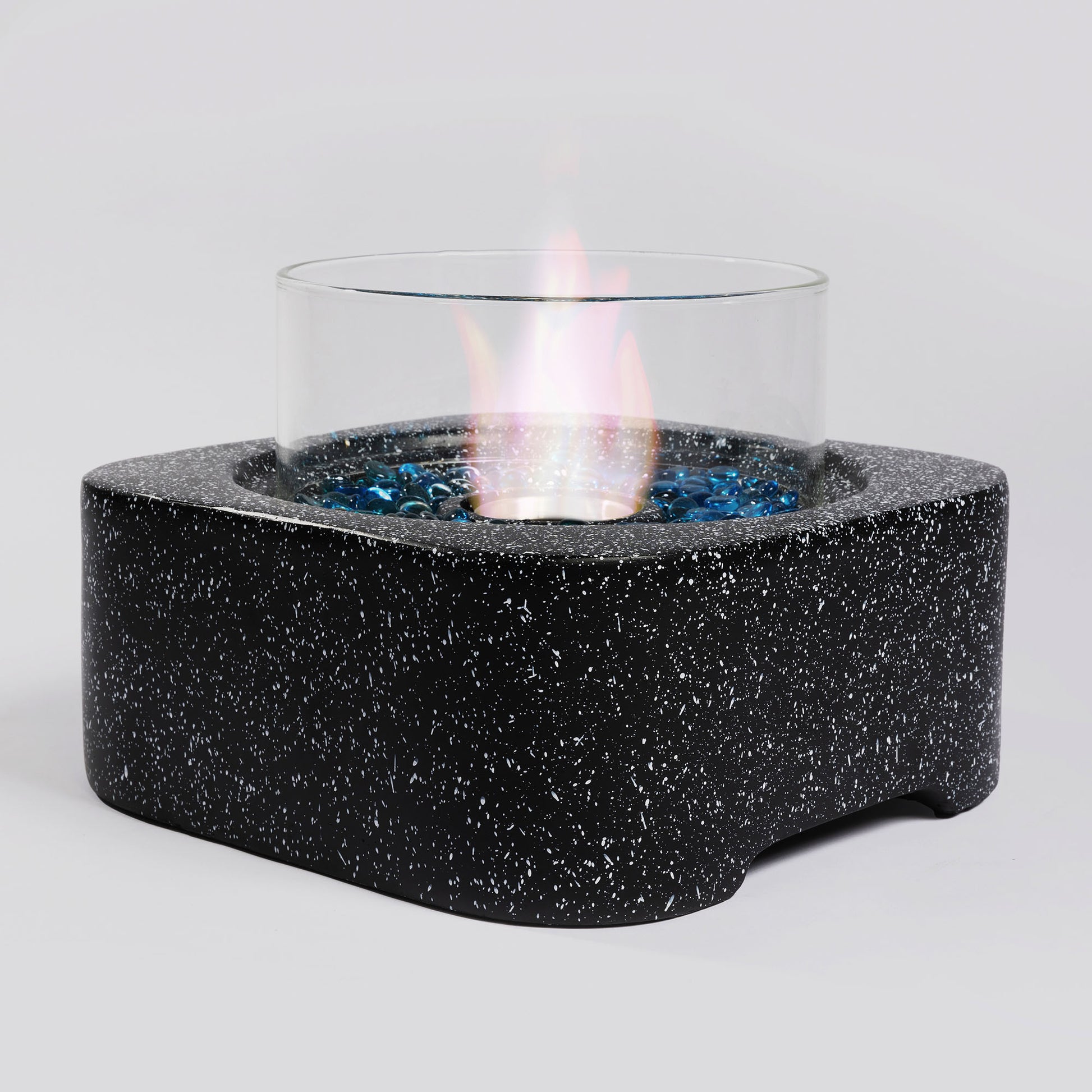 Tabletop Fire Pit With Glass Wind Guard Black Concrete