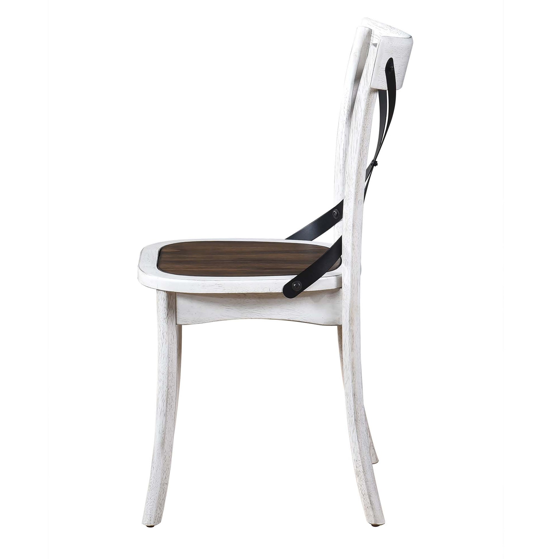 2 Pieces Set Dining Side Chair Rustic Modern Farmhouse Design Retro Design With Metal X Design Antique Dark Oak,Antique White Set Of 2 Solid Wood