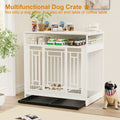 43.3 Inch Dog Crate Furniture For Large Dogs,Wooden Dog Crate With Divider,Double Door Dog Kennel With Three Drawers Storages,Heavy Duty Dogs Decorative Pet House For Large Medium Dogs ,White White