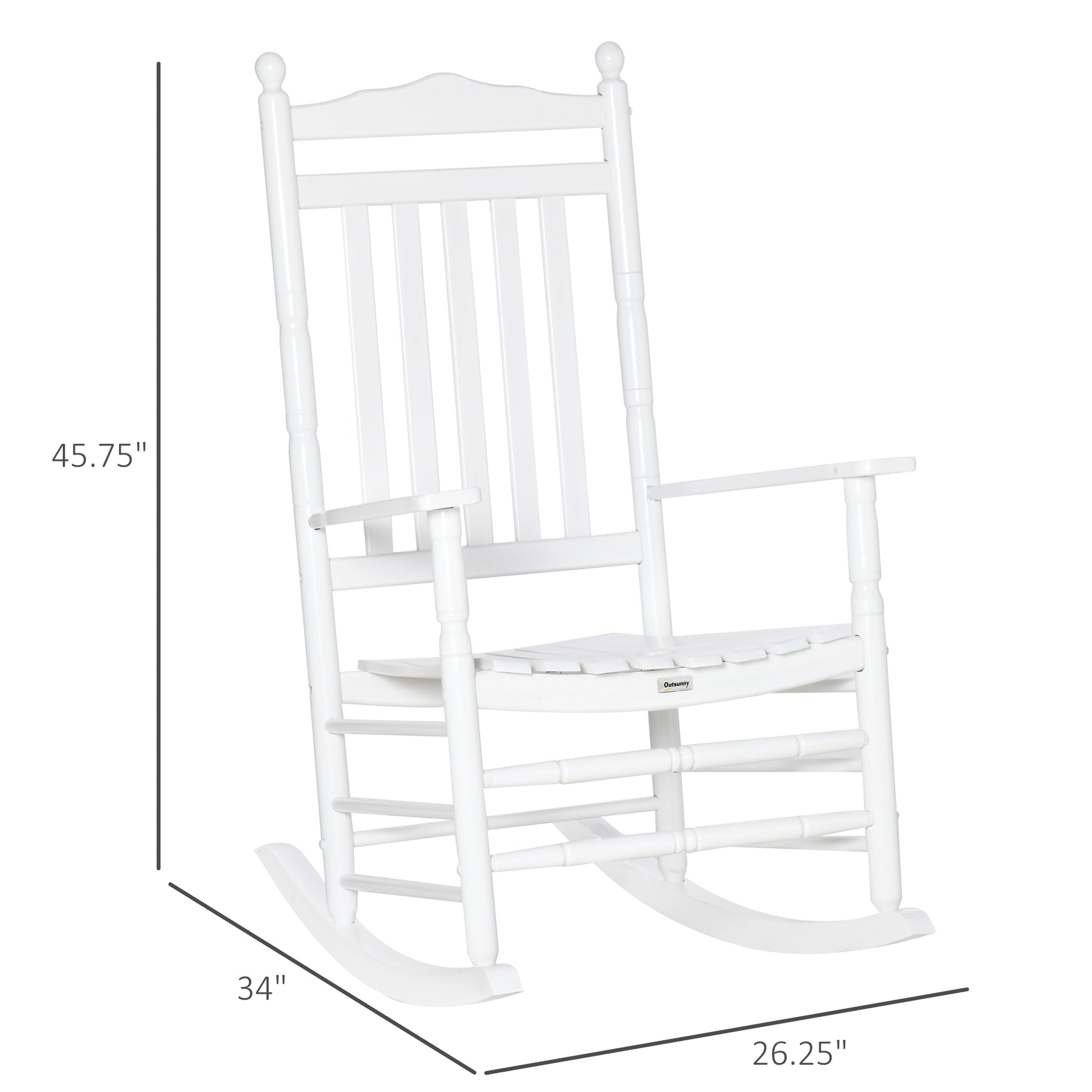 Outsunny Traditional Wooden High Back Rocking Chair For Porch, Indoor Outdoor, White White Wood