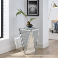 Inverted Triangular Mirror Square Table, Crystal Diamond Inlaid Coffee Table, Silver Glass Side Table Suitable For Corridors, Living Rooms, Corners, Bedrooms, Sofas Silver Mirrored Finish Desk And Chair Set Primary Living Space American Design