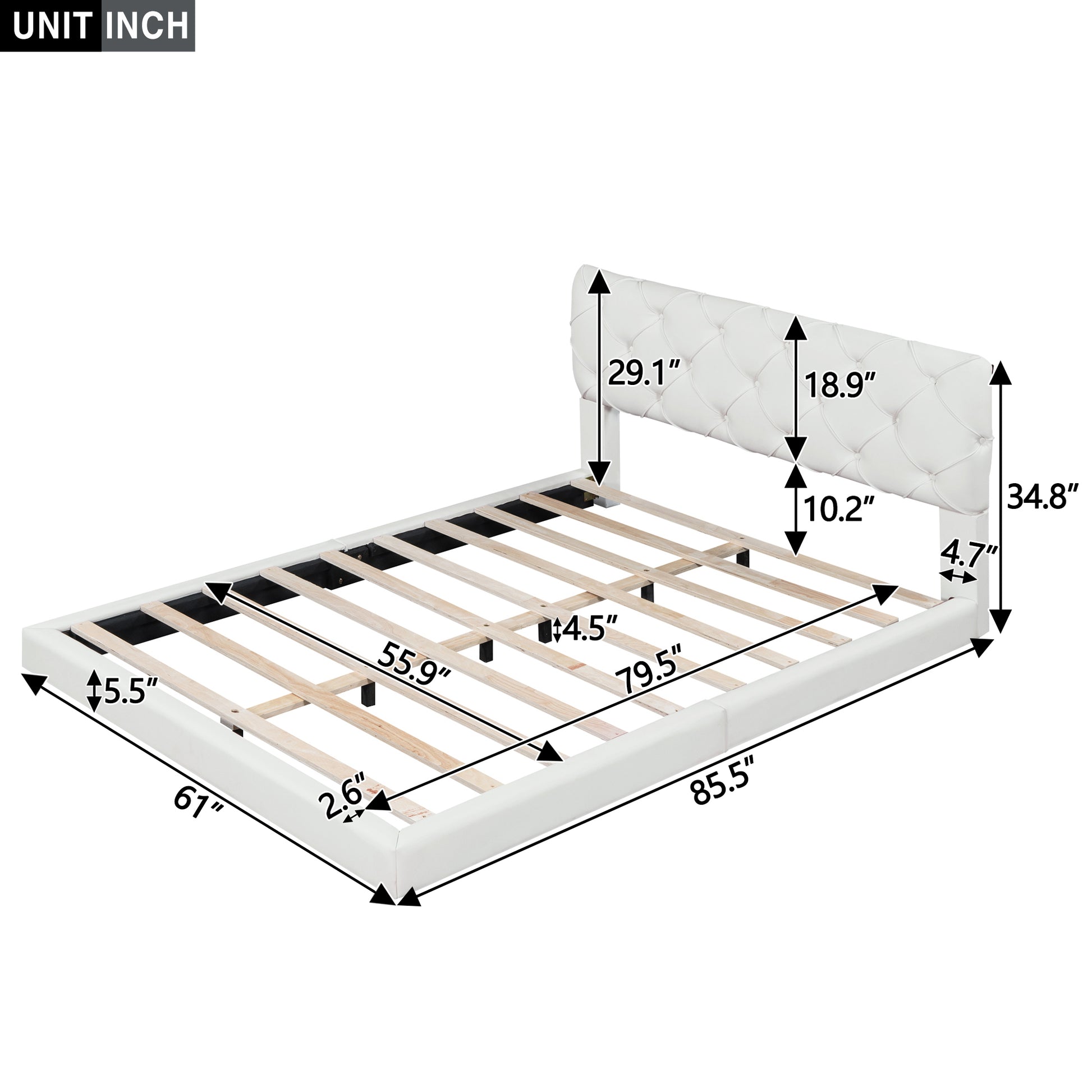 Queen Size Tufted Upholstered Platform Bed, White Box Spring Not Required Queen White Wood Bedroom Bed Frame Faux Leather Upholstered