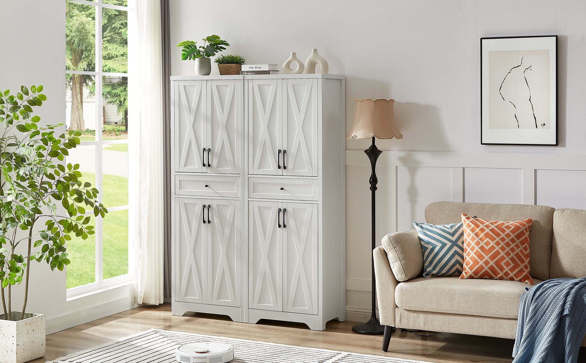 68"High Living Room Sideboard, Multi Functional Combination Tv Cabinet Sideboard, Large Capacity Storage Cabinet, Can Be Used In Living Room, Bedroom,Office Area, White, 23.7''L X 15.0''W X 68''H.