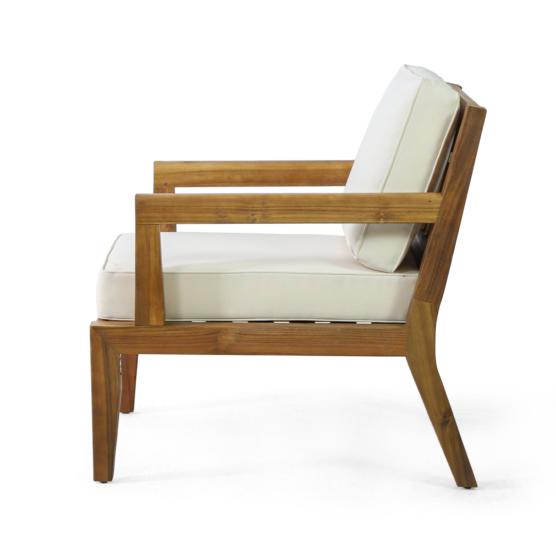 Outdoor Club Chairs With Cushions, 29'' H X 26.5'' W X 29'' D, Acacia Wood Teak Finish Beige Beige Acacia Wood