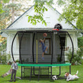 10Ft Pumpkin Trampoline, Outdoor Trampoline With Basketball Hoop, Enclosure Net And Ladder Green Steel