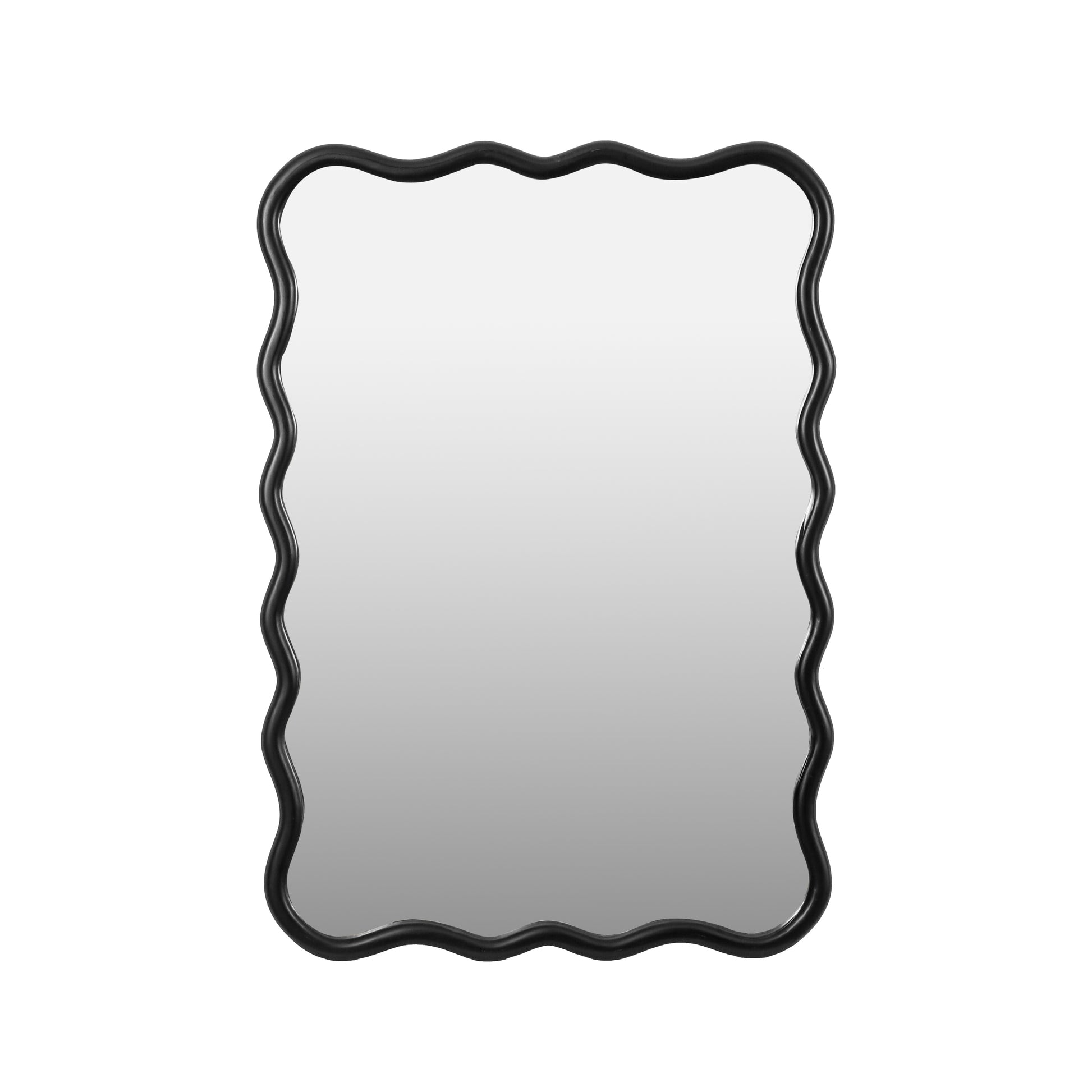 Solid Wood Wavy Rectangle Mirror Black 40" X 28" Modern Mirror Wall Decor For Bathroom, Bedroom, Living Room, Dining Room, Cloakroom, Entryway Antique Black Glass Solid Wood