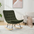 Lazy Rocking Chair,Comfortable Lounge Chair With Wide Backrest And Seat Wood Base, Upholstered Armless Rocker Chair For Living Room, Balcony,Bedroom And Patio Porch. Dark Green Cushion Iron Dark Green Primary Living Space Sponge Square Casual Rocking