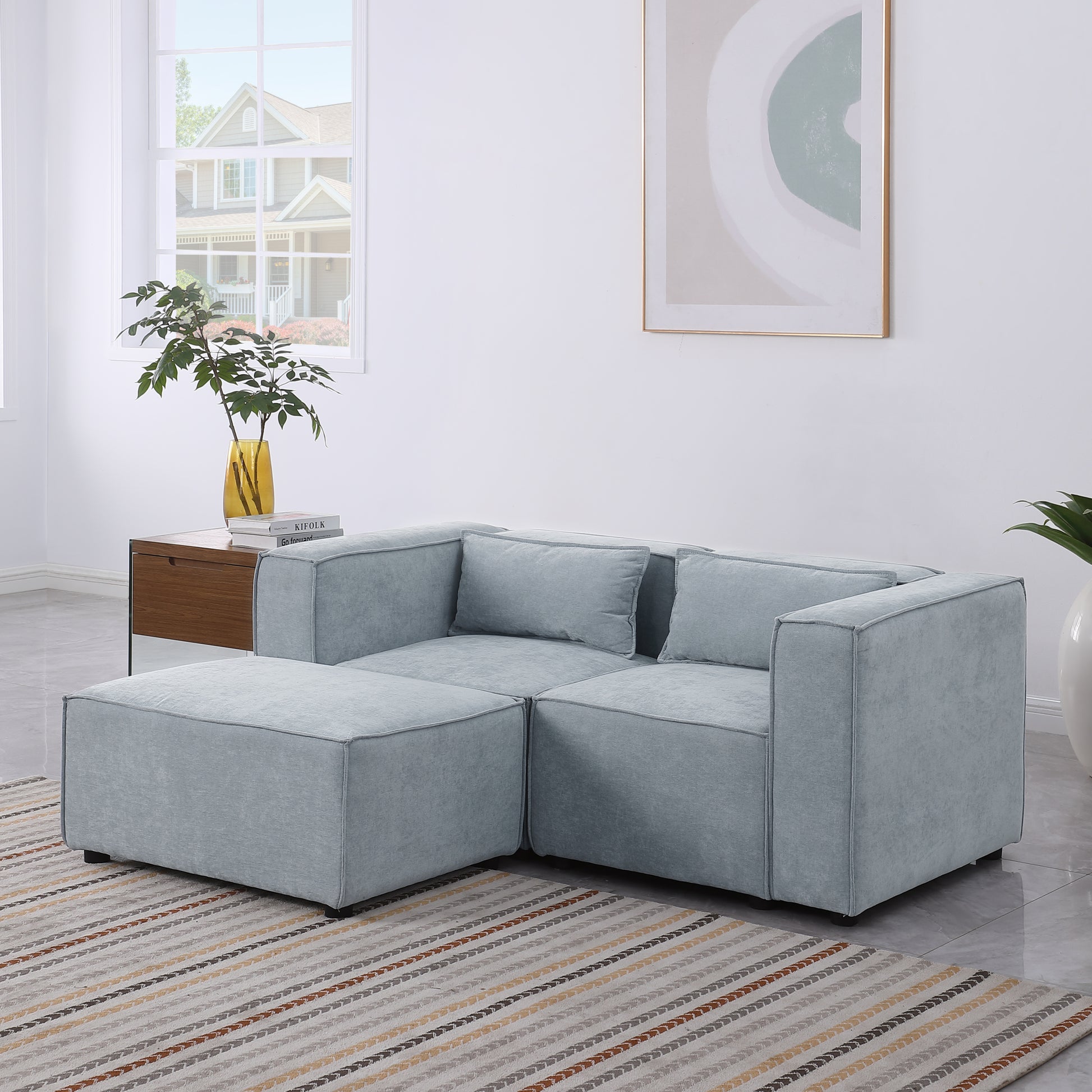 Modular Sofa Grayish Blue Chenille Fabric, Simple And Grand, The Seat And Back Is Very Soft. This Is Also A Knock Down Sofa Grayish Blue Chenille 3 Seat