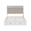 Wood Full Size Platform Bed With Upholstered Headboard And Led And 2 Drawers, Antique White Box Spring Not Required Full Antique White Wood Bed Frame Solid Wood Mdf