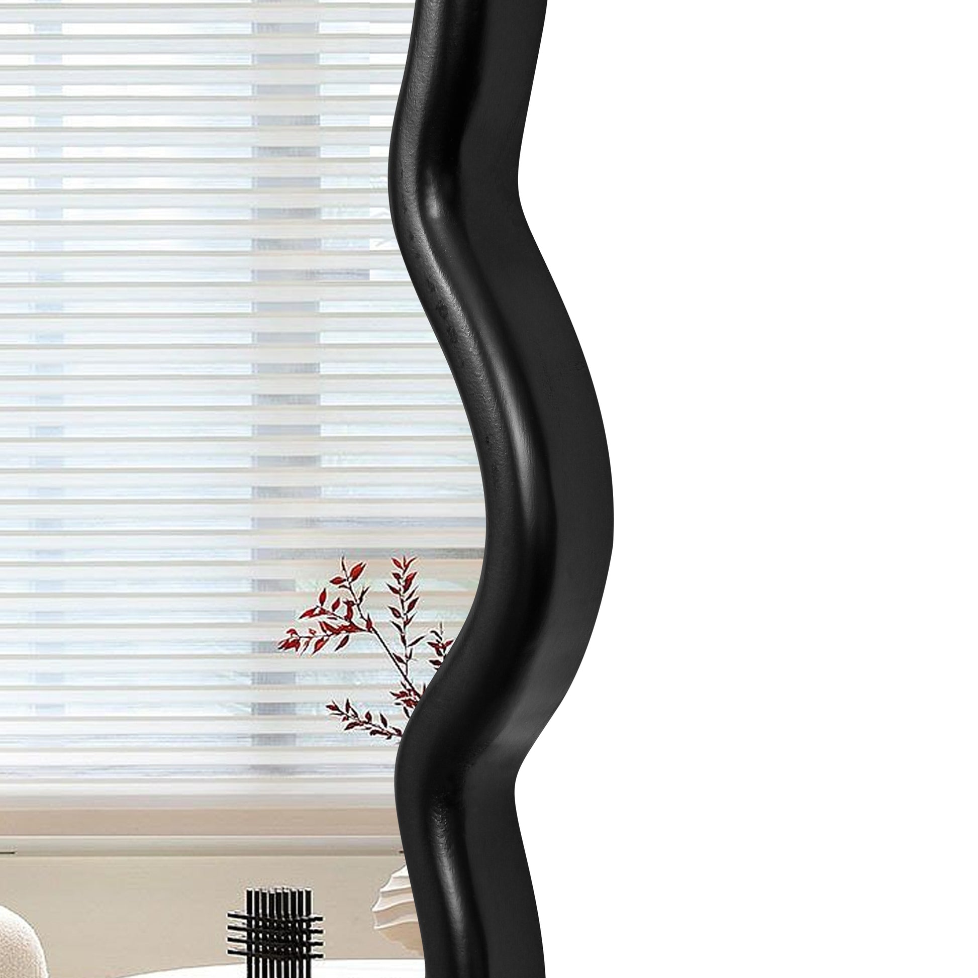 Solid Wood Wavy Mirror Black Vanity Mirror Wall Decor 42" X 42" Modern Mirror Wall Decor For Bathroom, Bedroom, Living Room, Dining Room, Cloakroom, Entryway Antique Black Glass Solid Wood