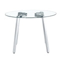 Table And Chair Set.A Modern Minimalist Style Round Clear Tempered Glass Table With Silver Metal Legs.Paried With 6 Chairs With Modern Pu Leather High Back Upholstered And C Tube Chrome Legs. Silver,White Seats 6 Glass Metal