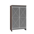 Elegant Decor Mirrored Cabinet With Silver Edging,Mirrored Cabinet With Double Door Storage,Shoe Storage Cabinet For Entryway,Glass Brown Finish Brown,Silver Grey Glass,Mdf