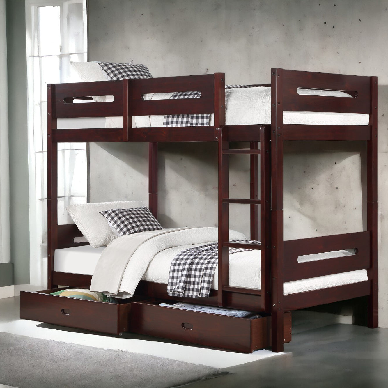 Espresso Twin Twin Bunk Bed With Ladder Espresso Bedroom Contemporary Wood