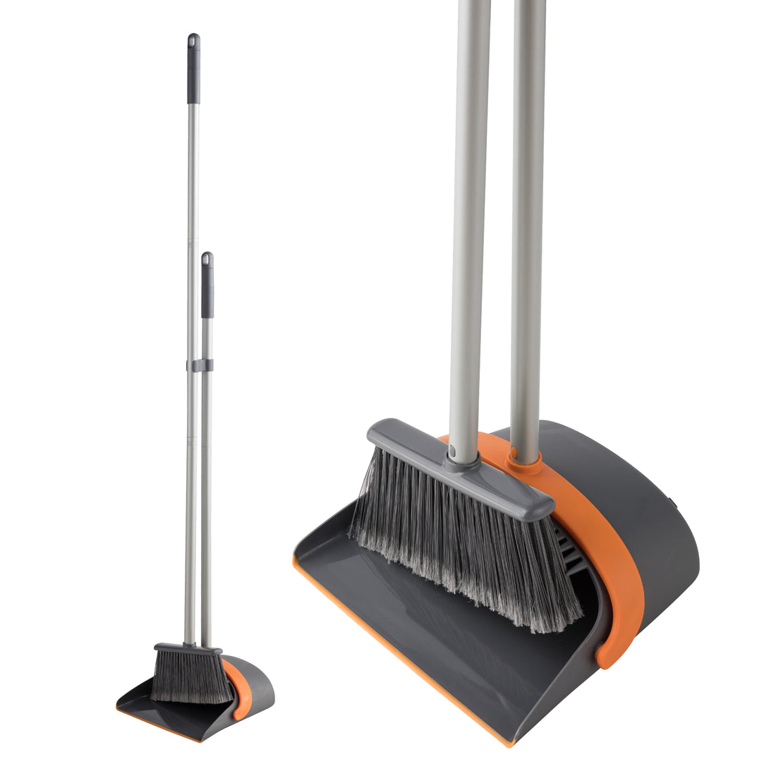 Efficient Home Cleaning Combo,Broom And Dustpan Set With 52 Inch Long Handle Sturdy, Easy Assembly Perfect For Floors, Kitchens, Bathrooms Orange Grey Orange Plastic