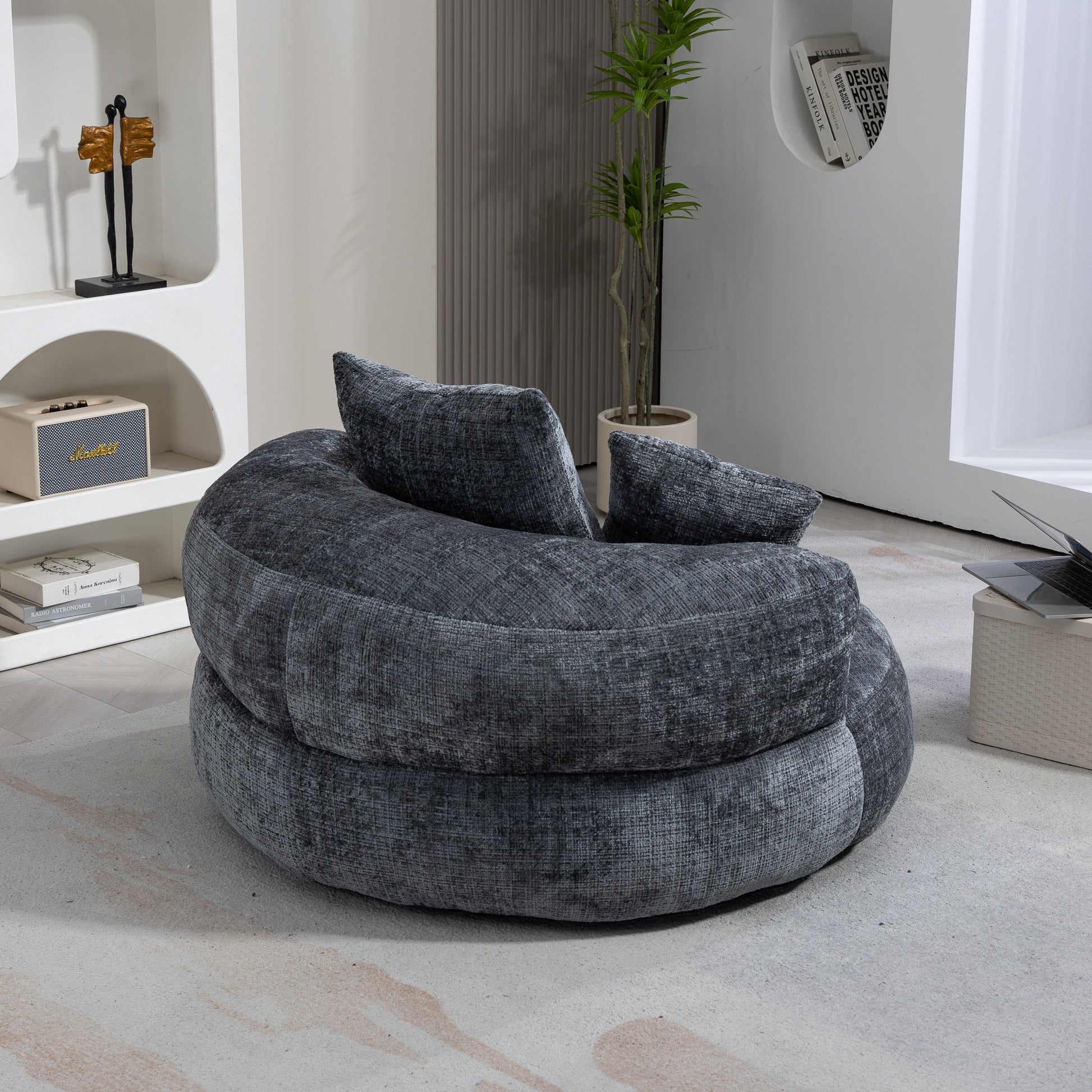 Coolmore Lazy Sofa Durable Comfort Lounger High Back Bean Bag Chair Couch With Three Pillows For Adults And Kids, Indoor & Outdoor, Single Gaming Sofa Chair For Bedroom,Office Gray Chenille Gray Foam Chenille 1 Seat