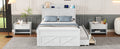 Full Size Wooden Bed With Storage Headboard With Outlets, Extendable Bed With Twin Size Trundle With Three Storage Drawers,White Expected Arrival Time:8.23 Full White Wood