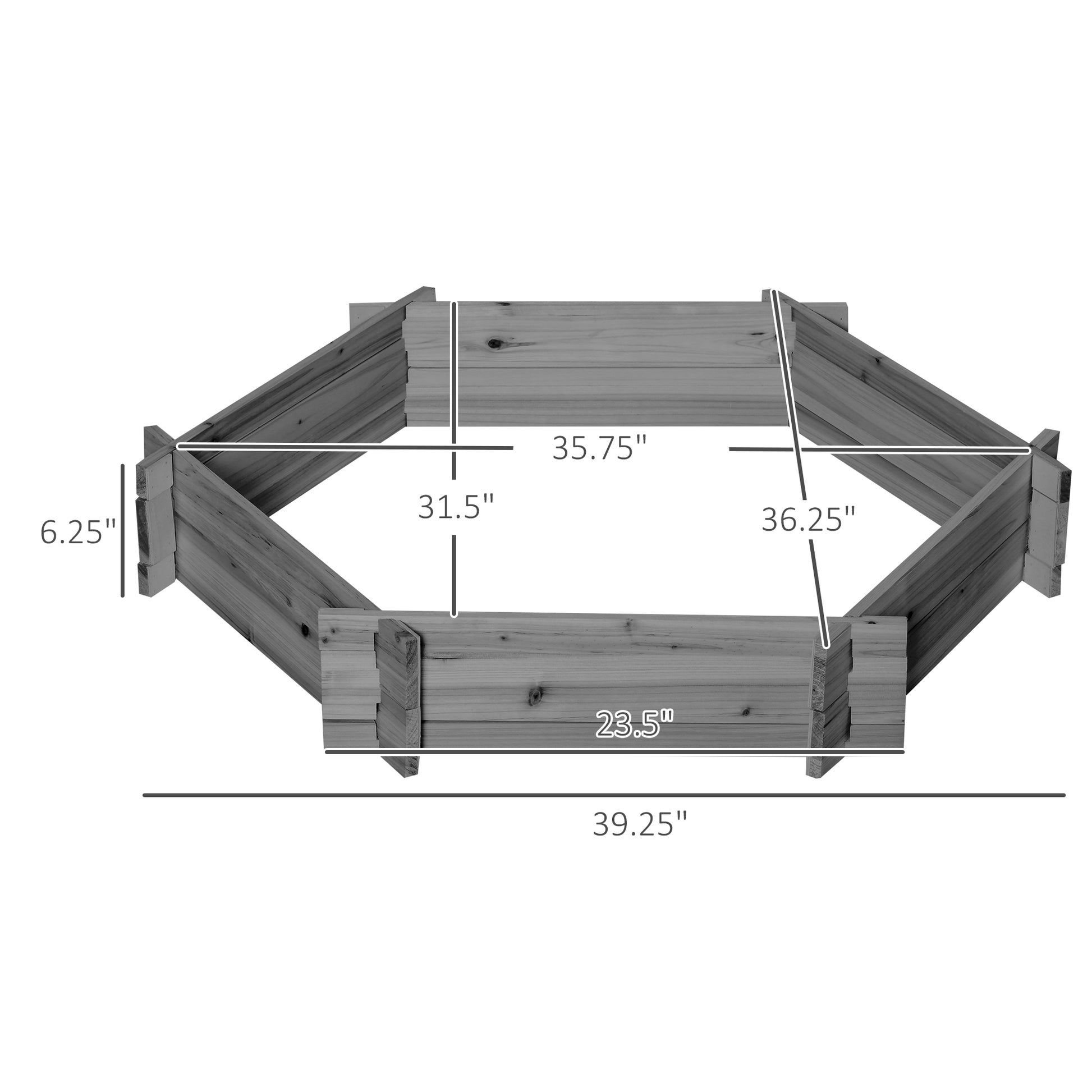 Outsunny Wooden Raised Garden Bed, Hexagon Screwless Planters For Outdoor Plants, Vegetables, Flowers, Herbs, 39" X 36" X 6", Gray Gray Wood