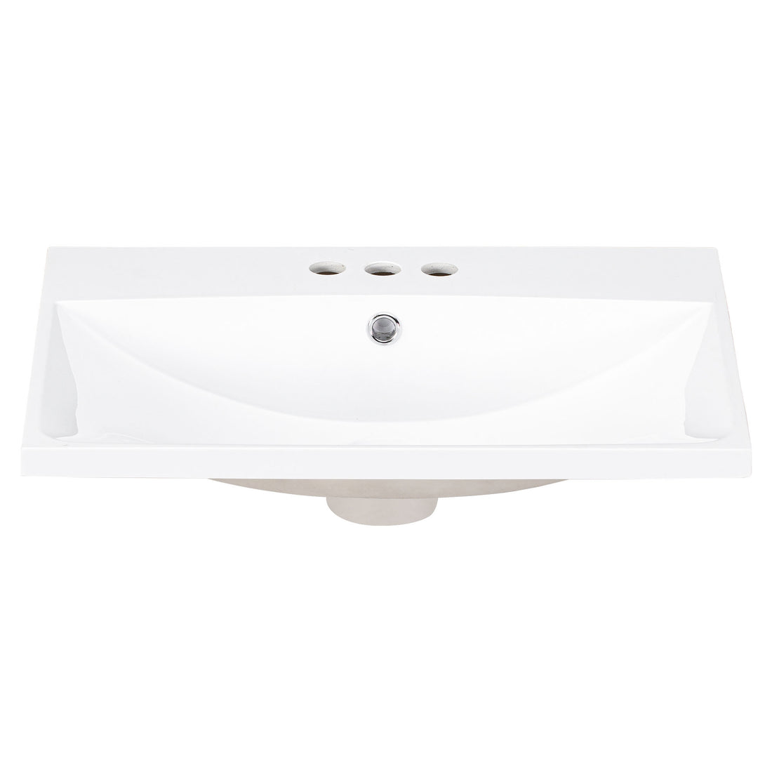 24" Single Bathroom Basin Sink, Vanity Top Only, 3 Faucet Holes, Resin White Bathroom Resin