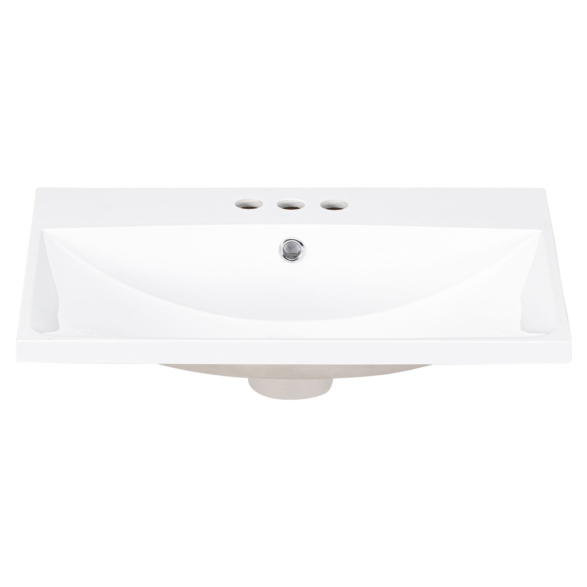 24" Single Bathroom Basin Sink, Vanity Top Only, 3 Faucet Holes, Resin White Bathroom Resin