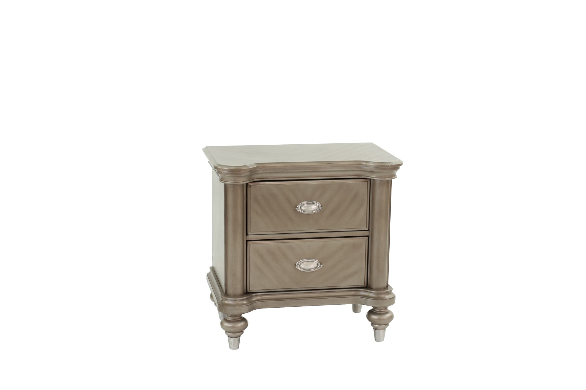 Luxury Classic Antique Silver Champagne Finish 1Pc Nightstand Storage Space Bedside Table Bedroom Furniture Antique Silver 2 Drawers Bedroom Bedside Cabinet