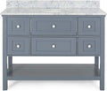 49'' Bathroom Vanity With Marble Top & Ceramic Sink, Open Shelf, 5 Drawers, Gray Same As N759S999002E Grey Plywood