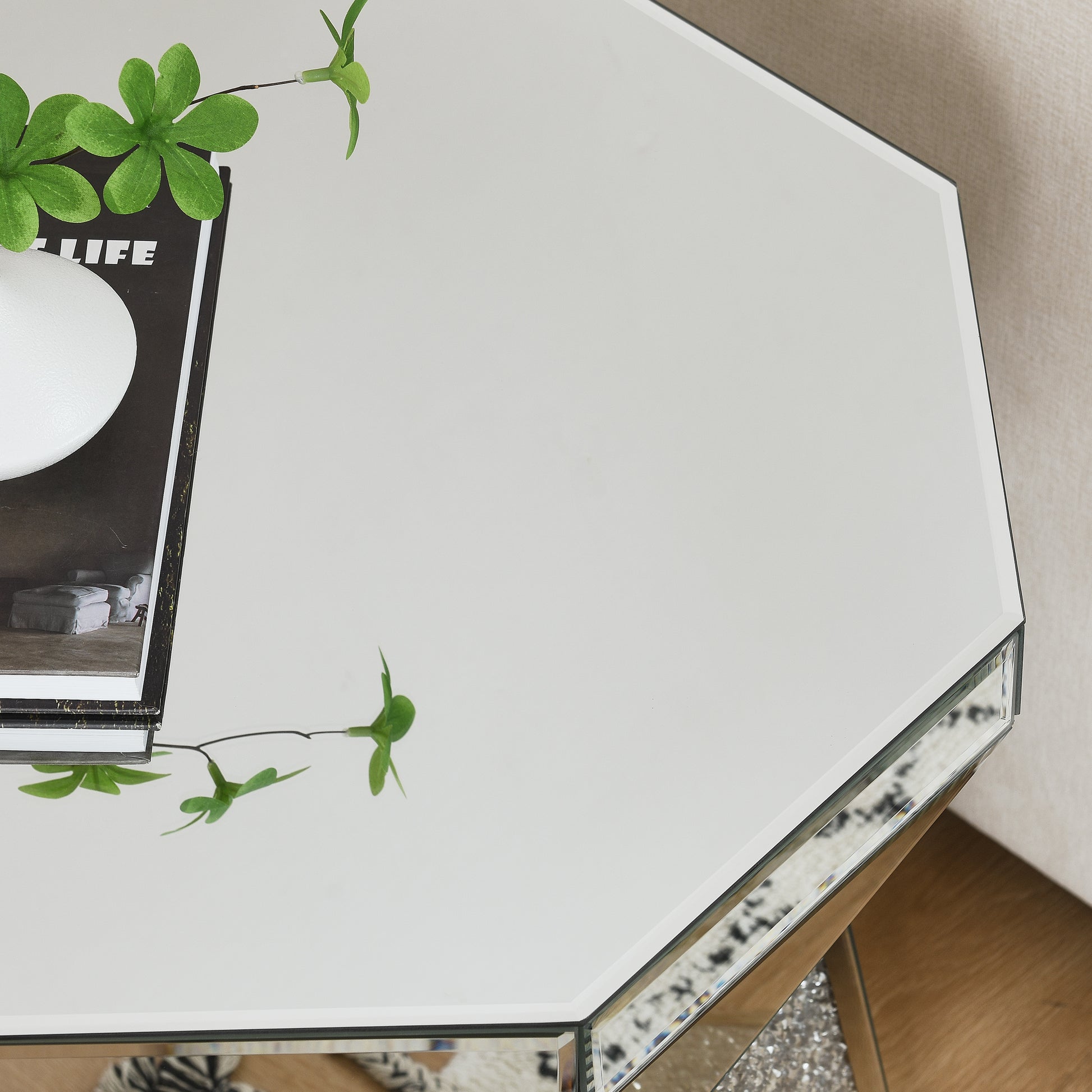 Drum Style Coffee Table With Mirror Crystal Inlay, Polygonal Silver Decorative Table, Modern Design Luxury Modern Furniture, 20 Inch About 50 Centimeters Low Coffee Table, Suitable For Living Room Silver Primary Living Space American Design Console