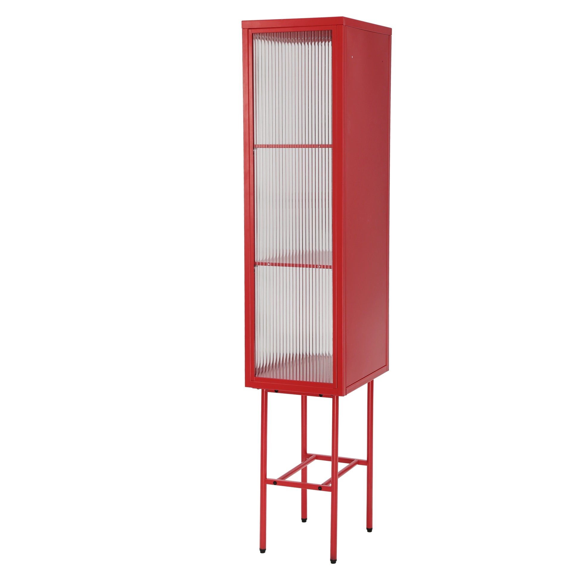 Retro Style Freestanding Metal Tall Display Cupboard With Glass Door And Three Detachable Shelves For Office, Living Room, Kitchen Console Sideboard,Bedside Entryway Red Old Sku:W68751719 Red Steel