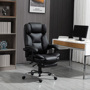 Reclining Office Chair With Massage, Ergonomic Computer Chair With Foot Rest Black Pu Iron