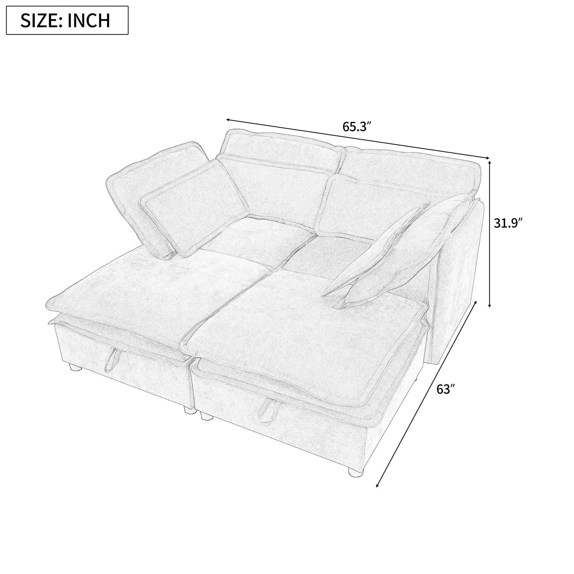 Double Layer Cushion Modular Sofa, Freely Combinable, 4 Seater With Storage Function, Includes 4 Soft Cushions, Perfect For Living Rooms, Offices, And Apartments Beige Polyester 4 Seat