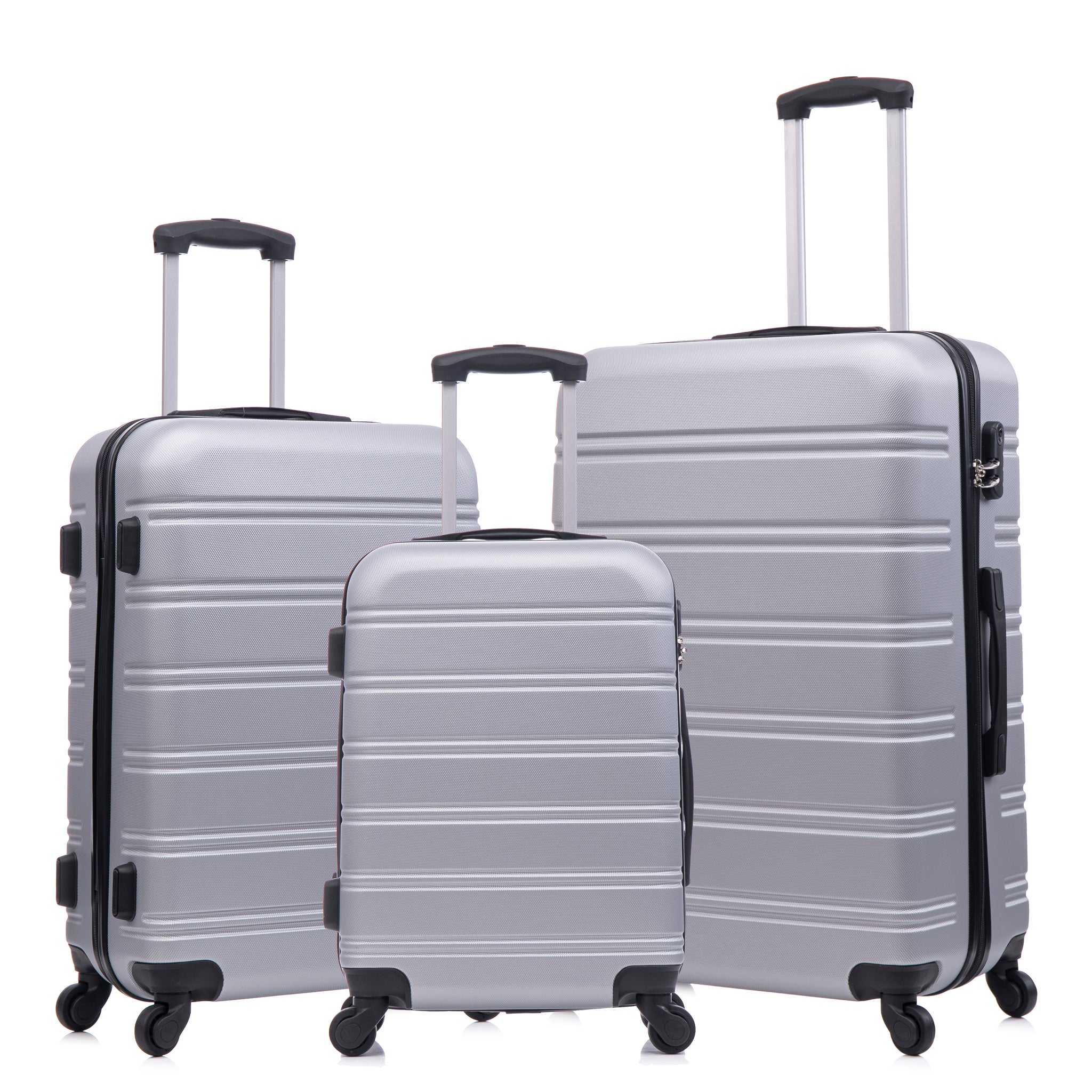 Luggage Universal Wheel Hard Shell Lightweight Password Lock Family Set Silver Gray, 3 Piece Set 20 Inches 24 Inches 28 Inches Silver Grey Abs