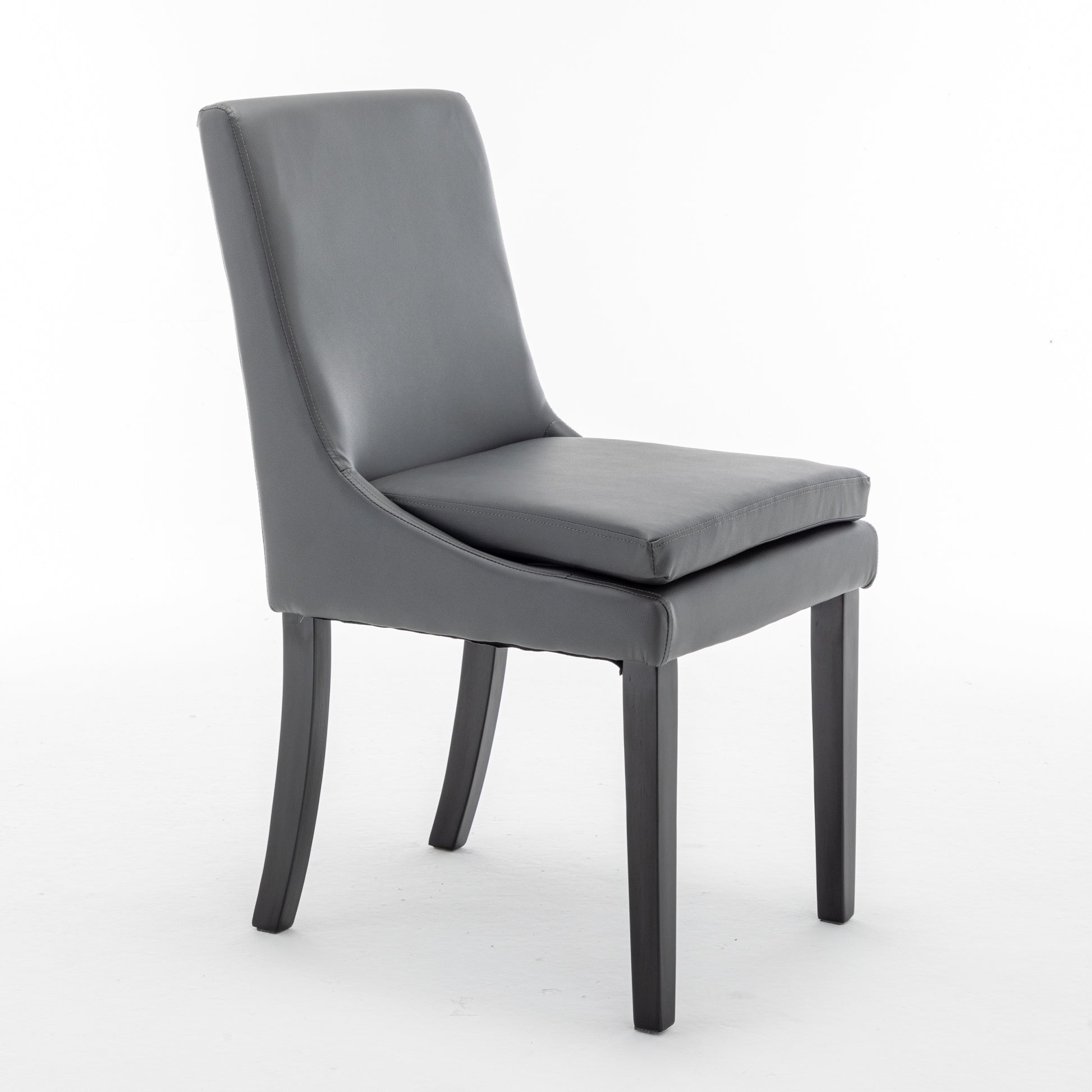 Modern Dining Chairs Set Of 2, Upholstered Kitchen & Dining Room Chairs With Solid Wood Legs,Tufted Linen Fabric Chairs For Living Room, Restaurant Dark Grey Foam Pu Leather