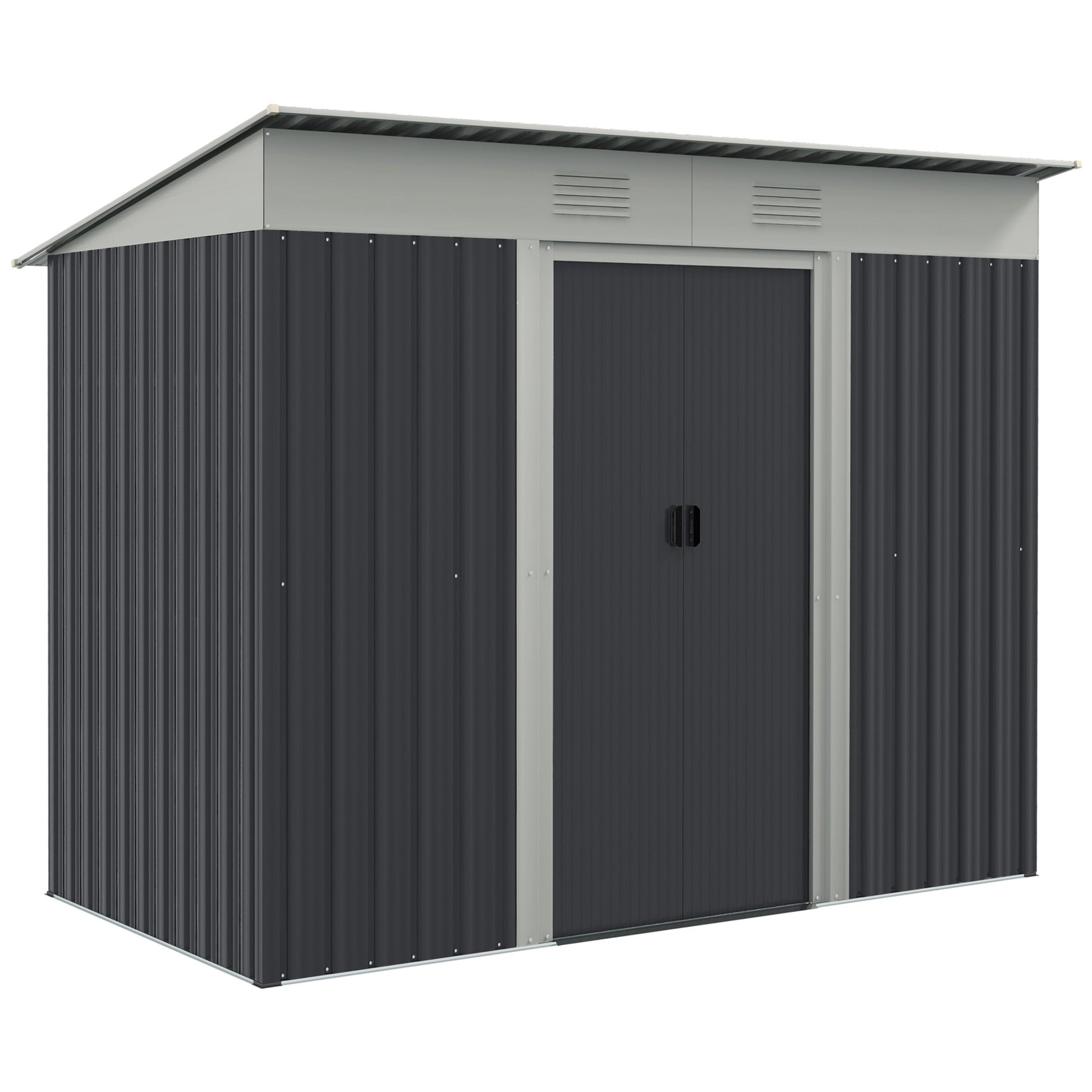 Outsunny 7' X 4' Metal Lean To Garden Shed, Outdoor Storage Shed, Garden Tool House With Double Sliding Doors, 2 Air Vents For Backyard, Patio, Lawn, Gray Grey Steel