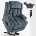 Up To 350 Lbs Chenille Power Lift Recliner Chair, Heavy Duty Motion Mechanism With 8 Point Vibration Massage And Lumbar Heating, Usb And Type C Ports, Stainless Steel Cup Holders, Blue White Metal Primary Living Space Heavy Duty Pine Blue Chenille Power