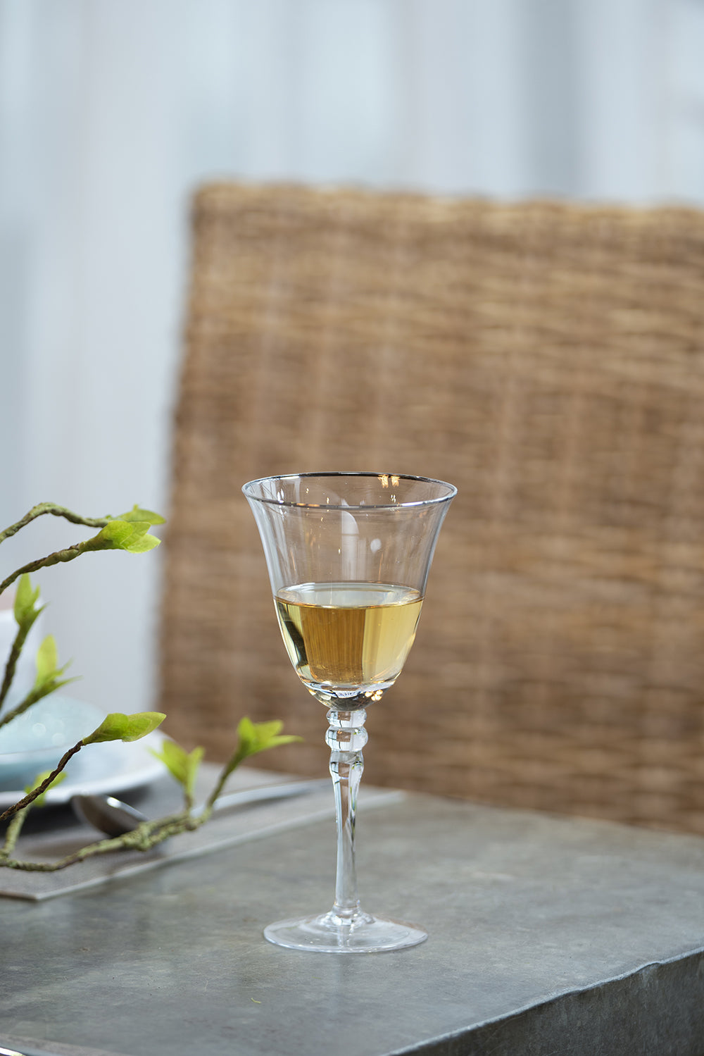 D3.7X7.7" Felicity Wine Glass With Silver Rim, Set Of 4 Clear Glass