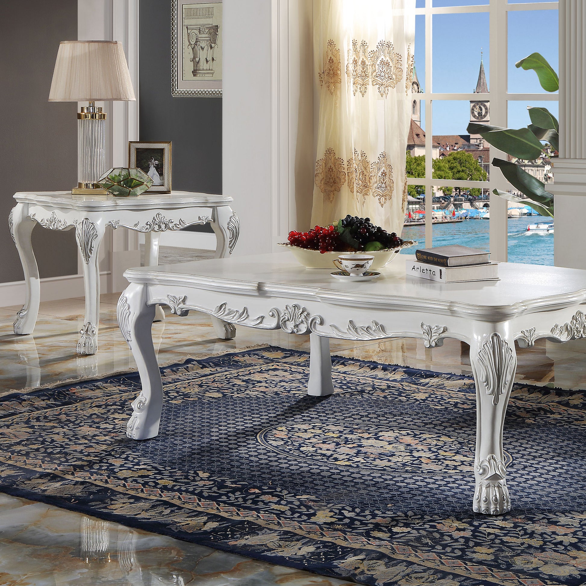 Bone White End Table With Claw Leg White Primary Living Space Traditional Square Wood Plastic