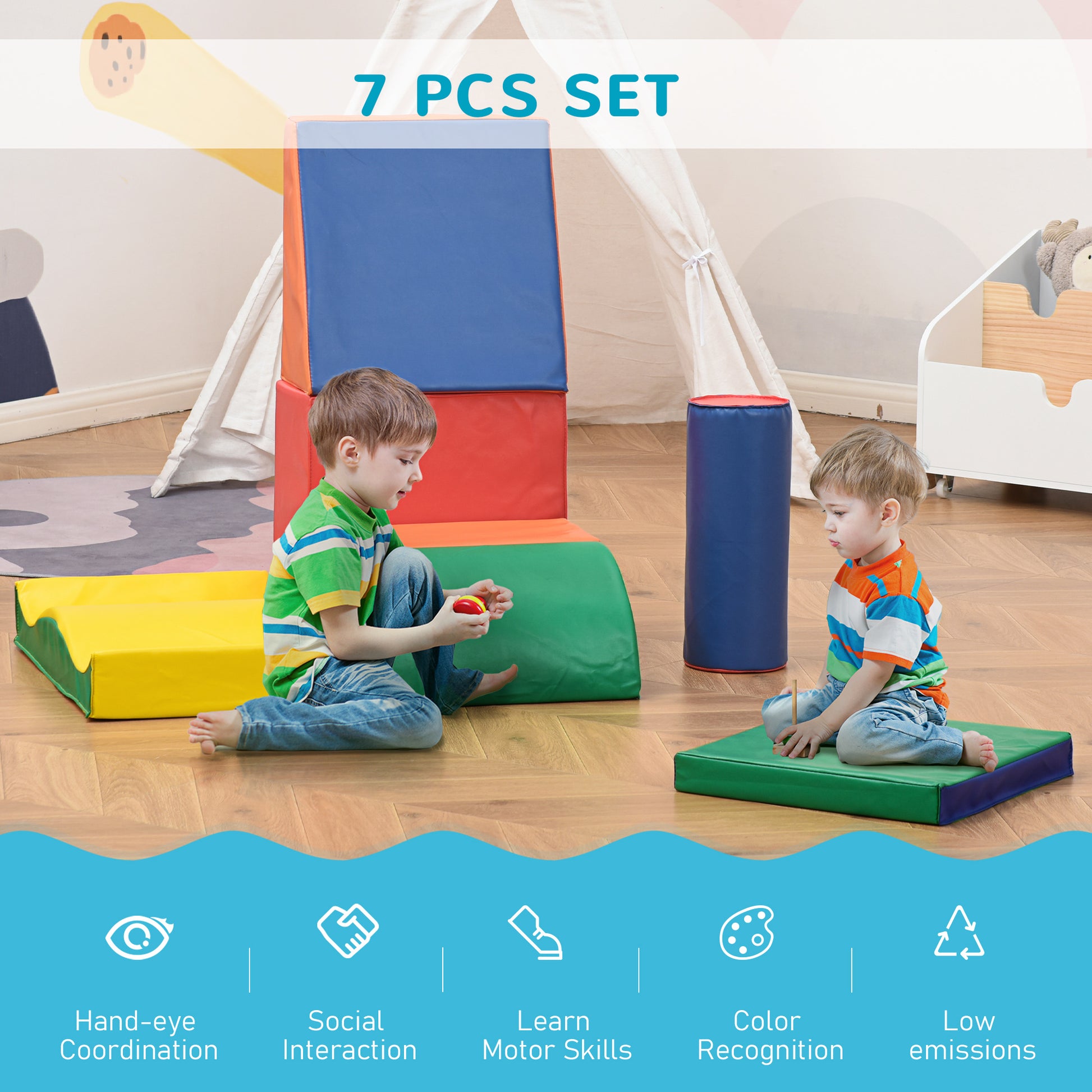 Soozier 7 Piece Soft Play Blocks Kids Climb And Crawl Gym Toy Foam Building And Stacking Blocks Non Toxic Learning Play Set Educational Software Activity Toy Brick Baby Soft Climbing Block Colorful Plastic