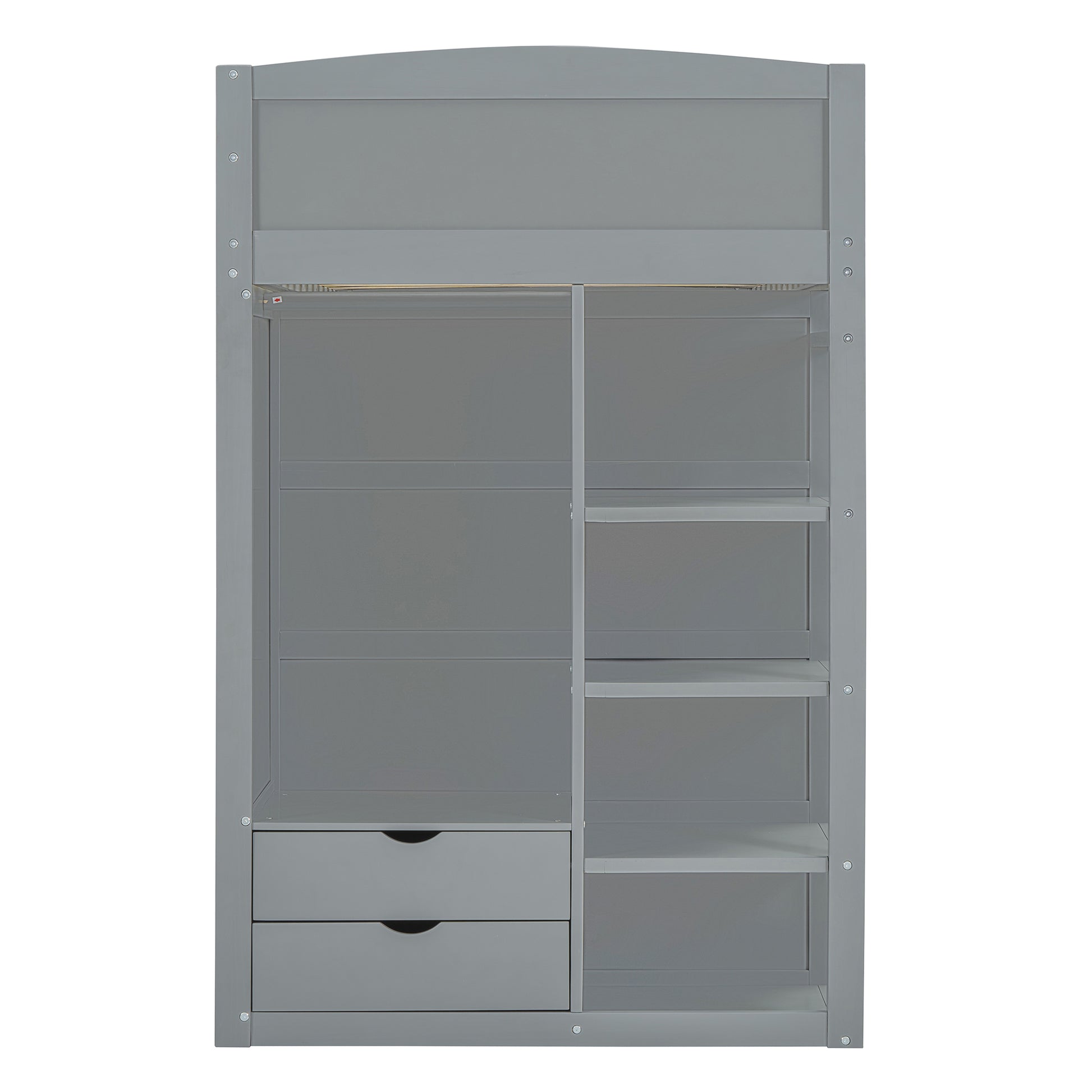 Twin Size Loft Bed With Desk, Wardrobes, 4 Drawers And 4 Shelves Gray Twin Gray Solid Wood