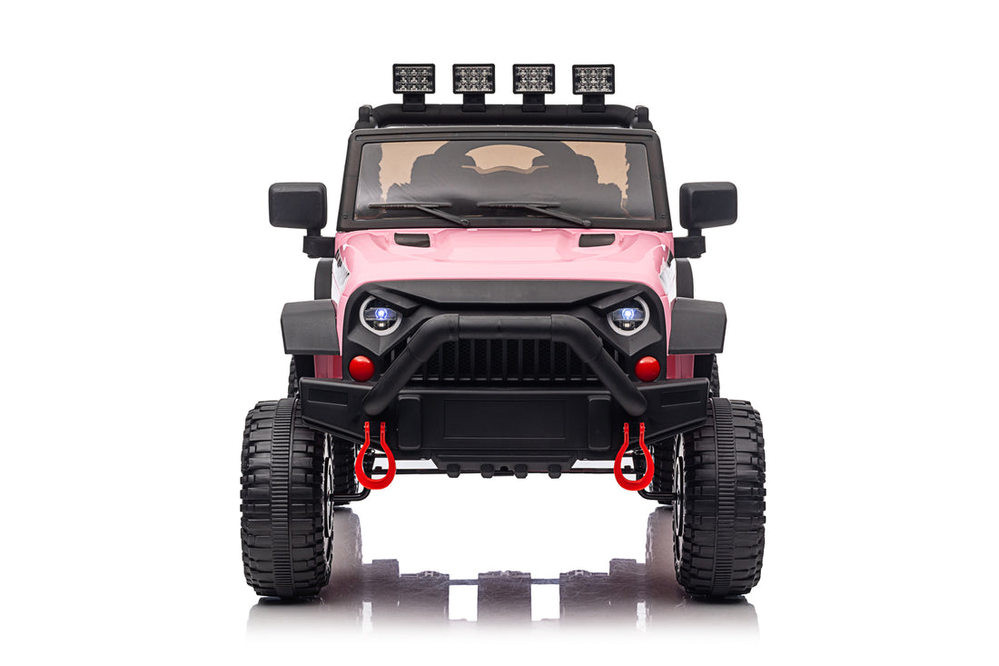 24V Power 4 Wheels W Remote Control, 3 Speeds, Bluetooth Music, Led Lights, Spring Suspension, Electric Vehicles Jeeps Toy For Boys Girls Pink Abs