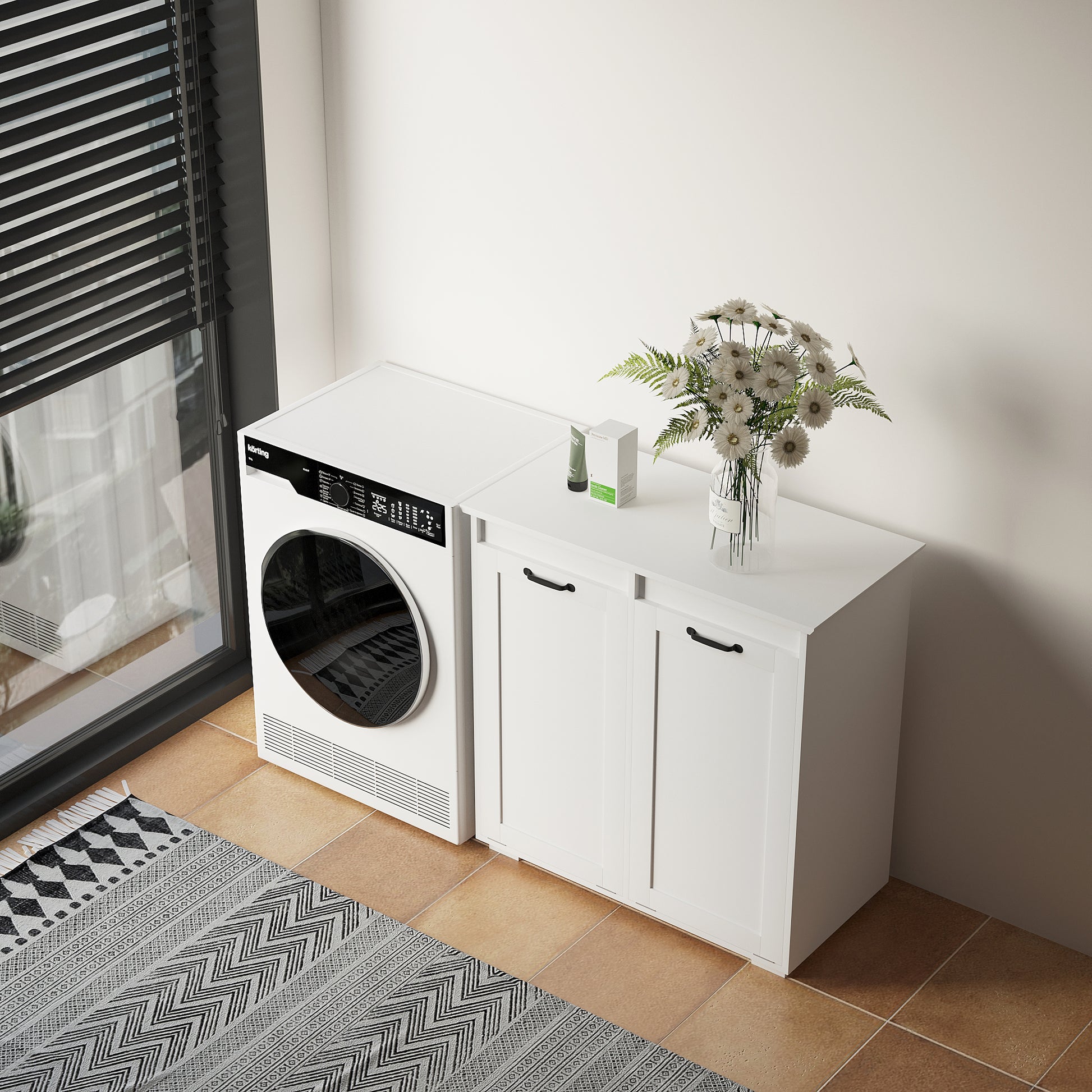 Laundry Cabinet ,With 2 Removable Liner Bags White Particle Board Mdf