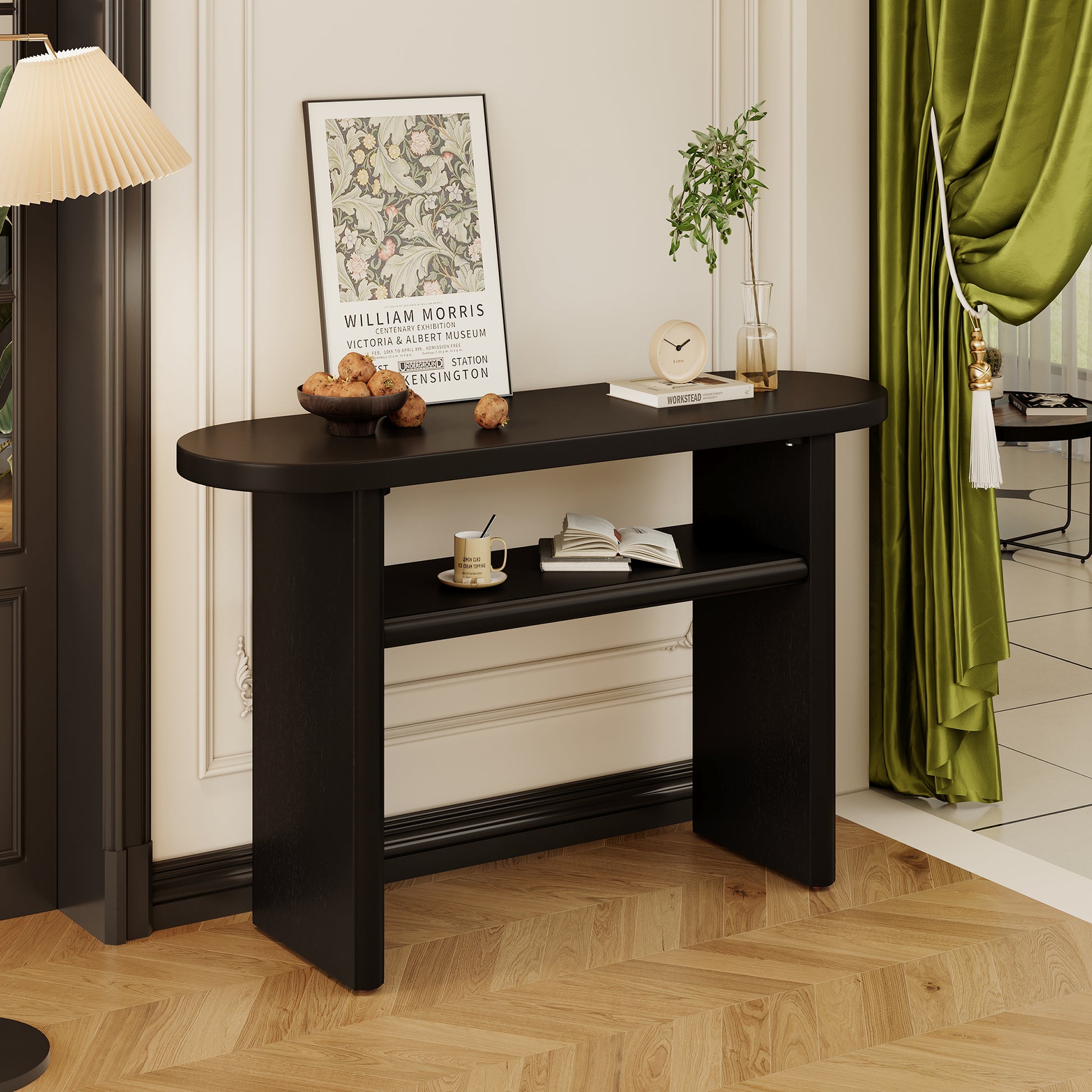 Elegant Minimalist Console Table With Rounded Edges And Sturdy Shelf Design For Entryway, Living Room Black Black Solid Wood Mdf