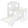 Wooden Twin Over Full Bunk Bed, Loft Bed With Playhouse, Farmhouse, Ladder, Slide And Guardrails, White Old Sku :Lt000028Aak Twin White Solid Wood