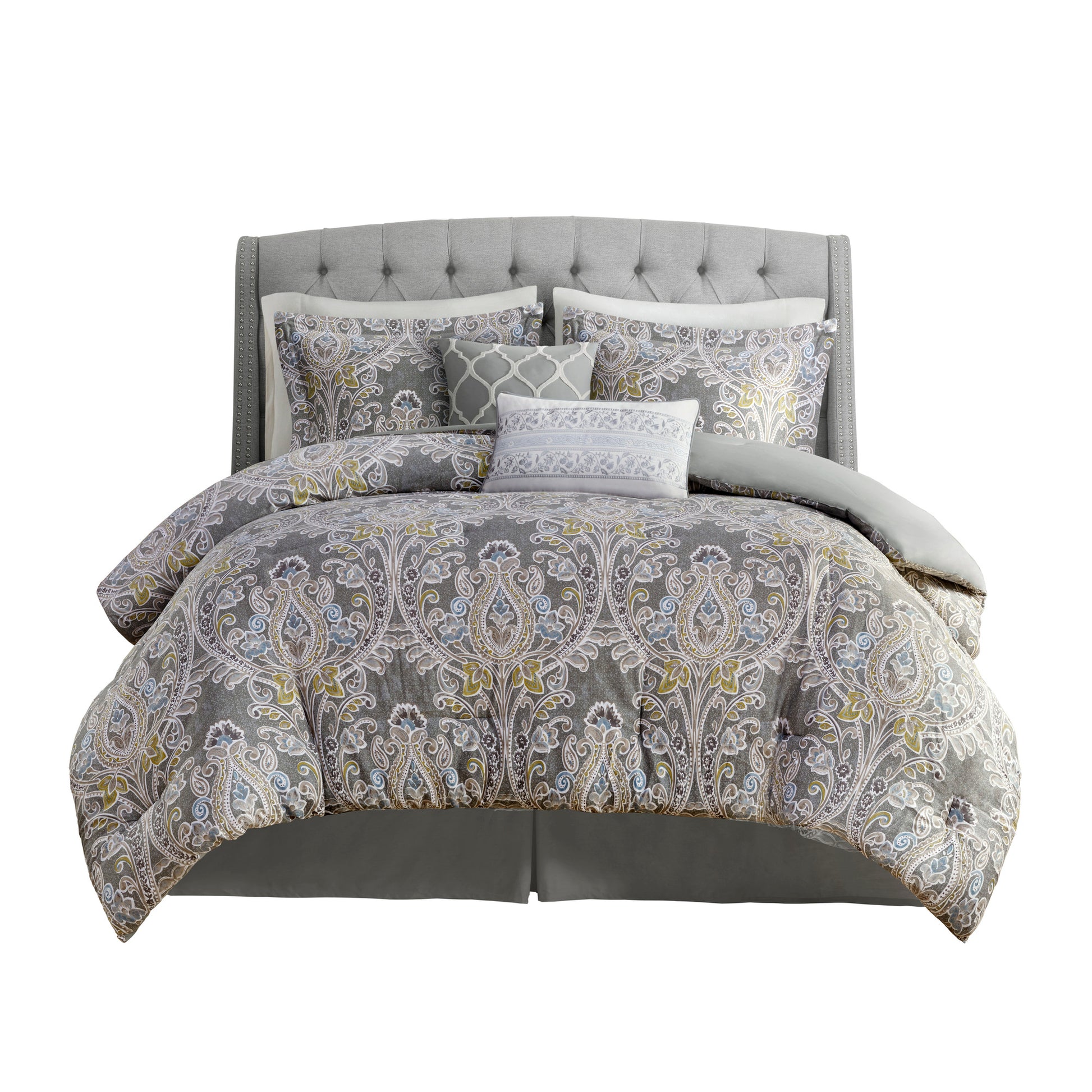 6 Piece Cotton Comforter Set Grey Full Full Grey Cotton