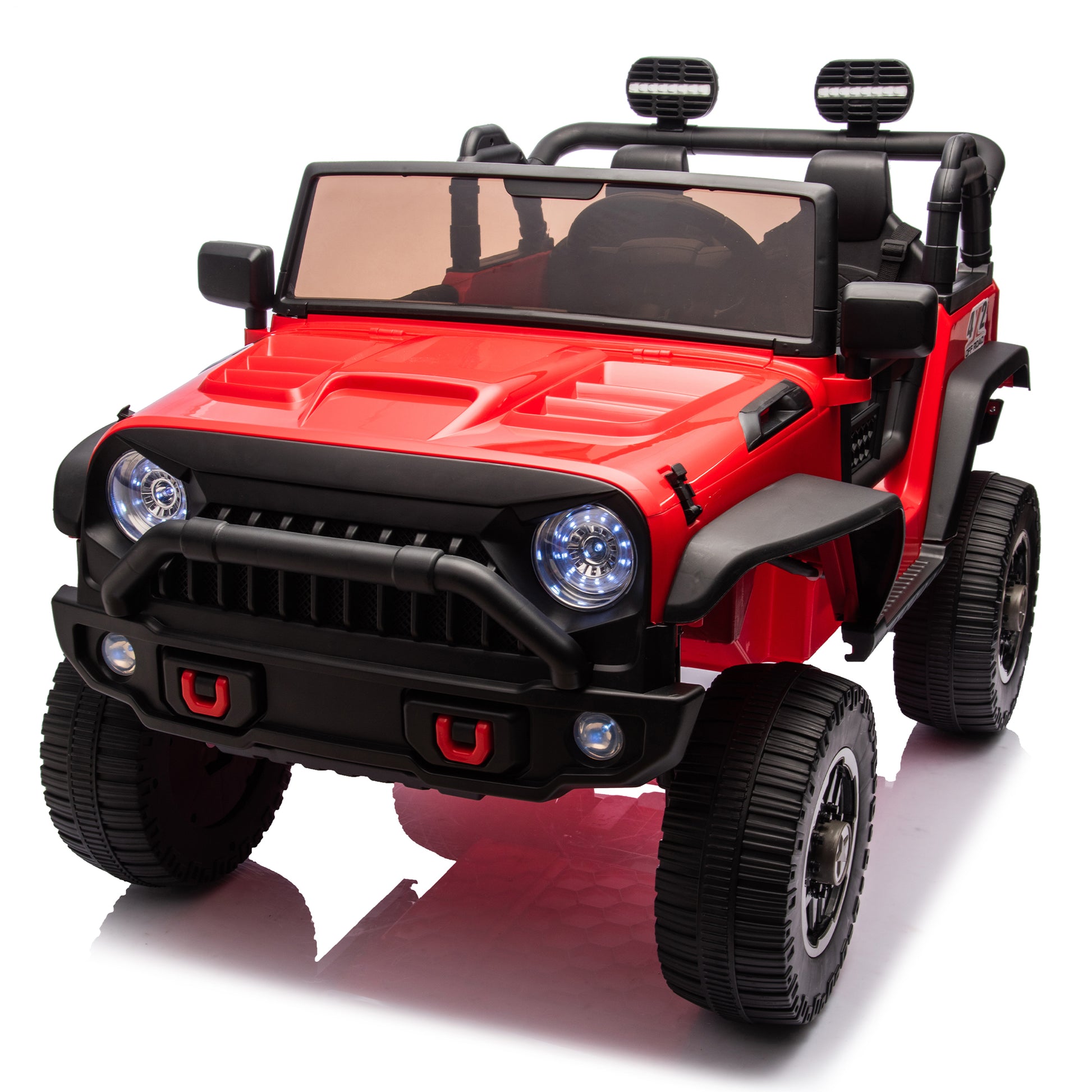 24V Two Seater Kids Ride On Truck Car W Parents Control,200W*2,Seat Width 20.28In,Four Wheel Suspension,Led Lights,Music,Mp3,Bluetooth,Two Independent Seat Belts,Suitable For Off Road For Kids Aged 3 Red 100 149 Lbs Polypropylene