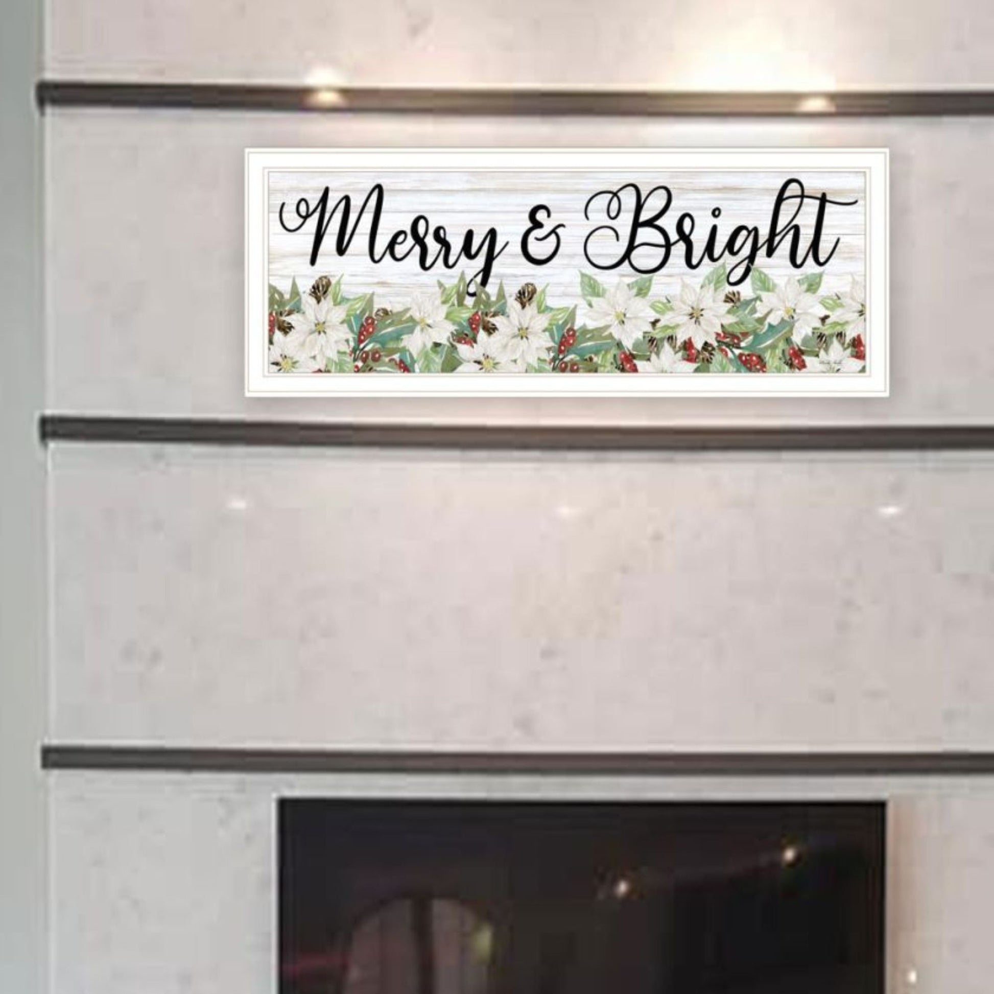 "Merry & Bright Holiday Happy Holidays To You" Framed Wall Art For Living Room, Wall Art Print For Home Decor, Bedroom Wall Art By Cindy Jacobs Multicolor Wood Paper