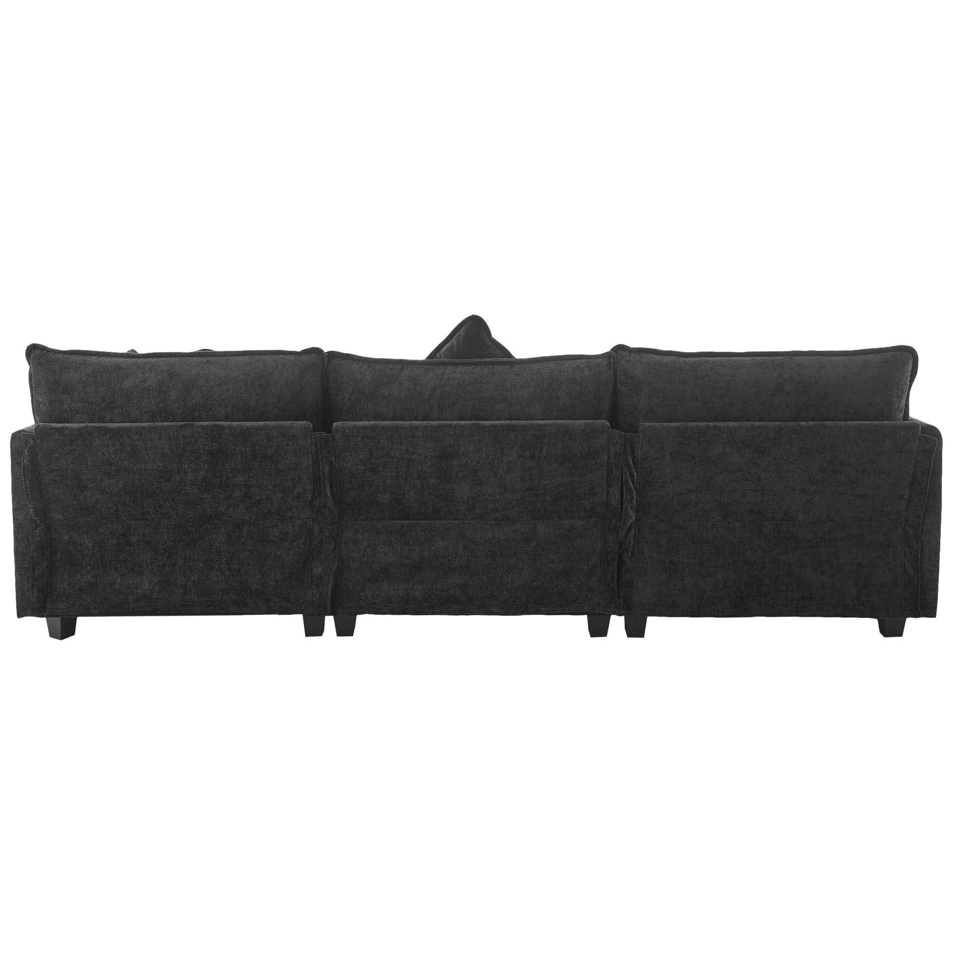 112.2" L Shape Chenille Upholstered Sofa For Living Room Modern Luxury Sofa Couch With Ottoman And 5 Pillows For Living Room Sg001160Aa , Black Black Foam 4 Seat