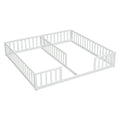 Double Twin Floor Bed With Fence, Guardrails, Without Door, White Twin White American Design Pine