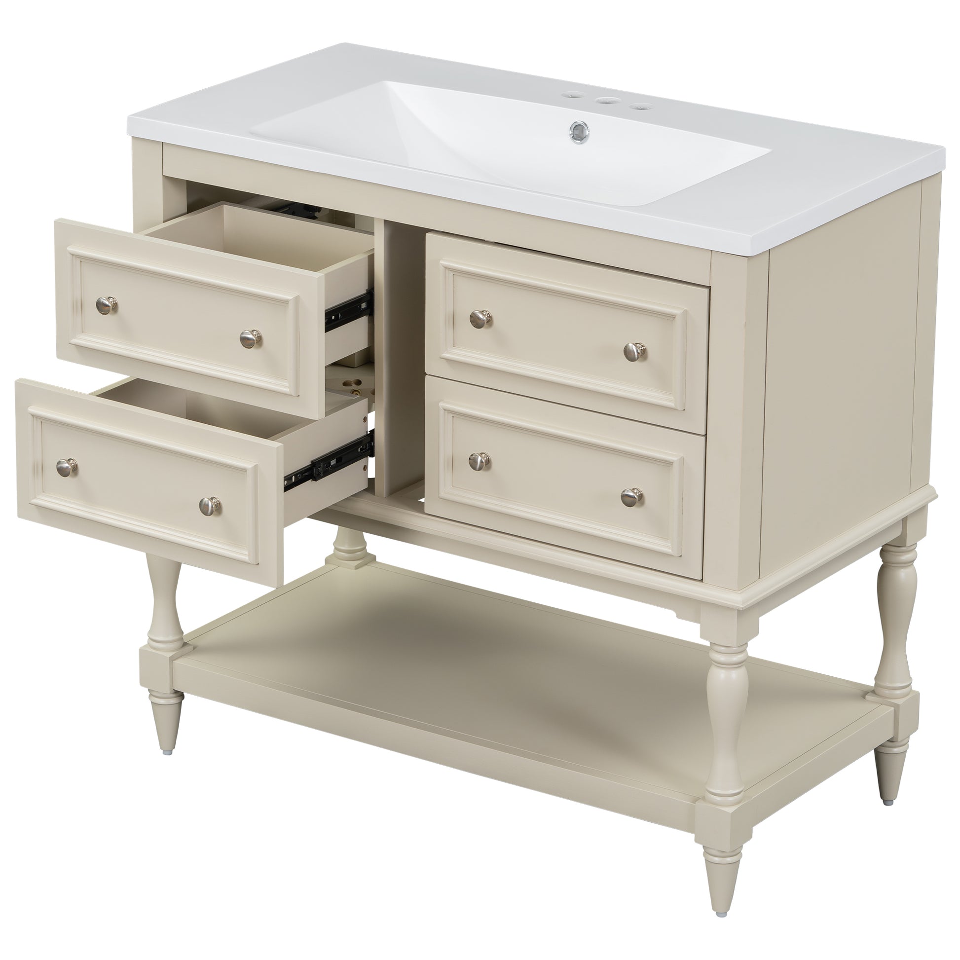 36" Bathroom Vanity Cabinet With Sink Combo Set, Undermount Resin Sink, Free Standing Vanity Set With 4 Drawers, Solid Wood Frame Bathroom Cabinet, Beige 4 Beige 1 Adjustable Hinges Bathroom Freestanding Solid Wood Mdf Resin Painted